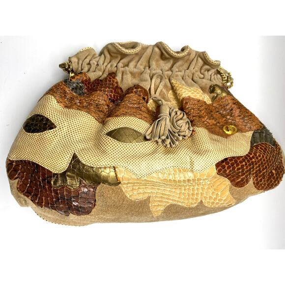 Carlo Fiori Tan suede Leather Patchwork Snakeskin Handbag‎ Italy Vtg
Chain Strap - Picture 1 of 9